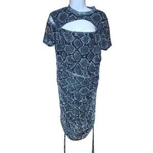 Riley & James Bluish black gray, snakeskin, cutout, mesh mini dress sz L